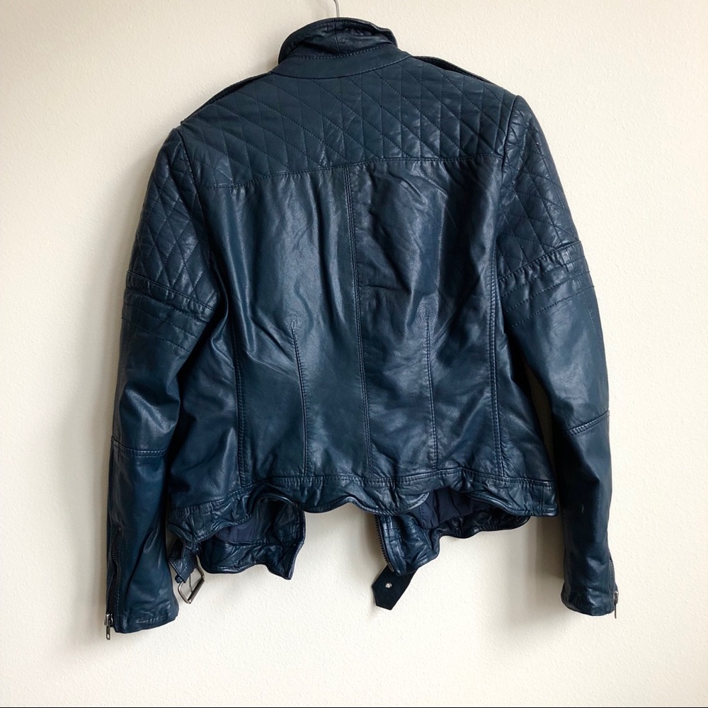 Muubaa Nido Quilted Navy Ink Biker Leather Jacket - Picture 6 of 8